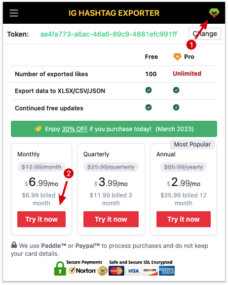 IG Hashtag Exporter chrome extension subscribe pro